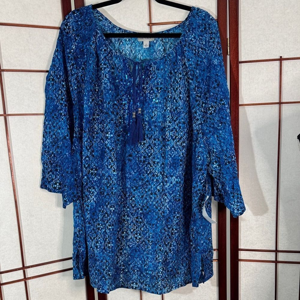 Catherines Blue Patterned Blouse